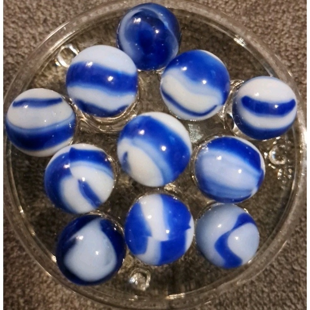 Lot Of 11 Estate Sale Marbles  Plus 1 Shooter Blue & White